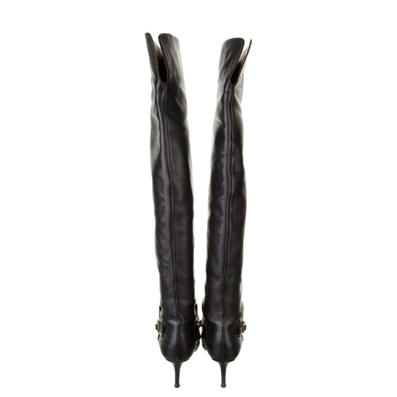 VALENTINO ROCKSTUD OVER THE KNEE KITTEN HEEL LEATHER BOOTS - Picture 3 of 11